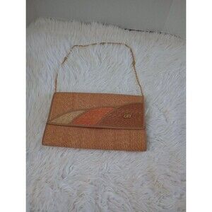 Pier Giorgio Vintage 80s Straw colorblock pattern clutch style shoulder handbag